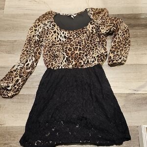 Leopard Print and Black Lace Dress